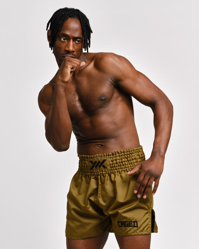 Spodenki Muay Thai Caged Classic – Khaki/Czarne