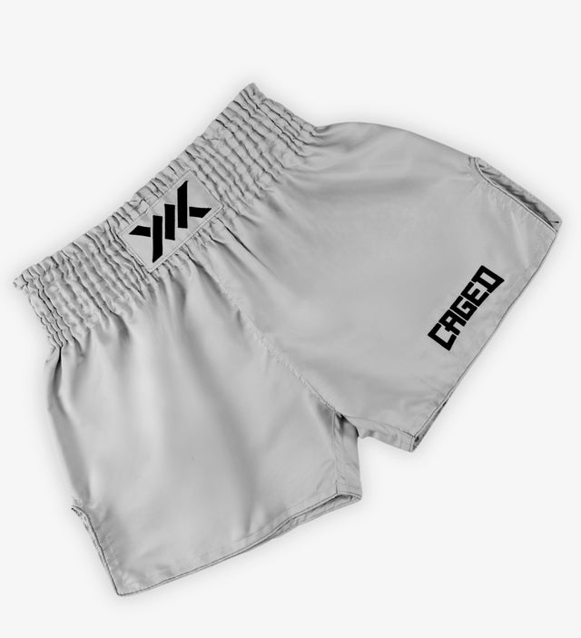 Caged Muay Thai Shorts Classic - Light Gray/Black