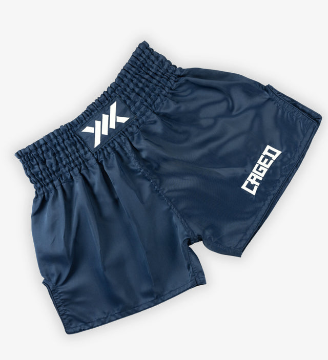 Caged Muay Thai Shorts Classic - Navy Blue/White