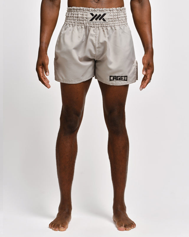 Caged Muay Thai Shorts Classic - Light Gray/Black