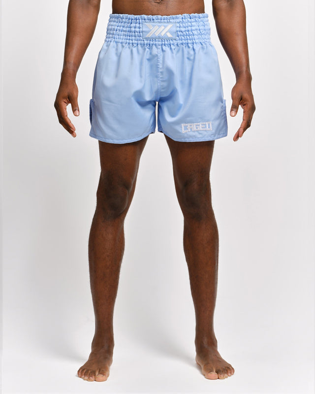Spodenki Muay Thai Caged Classic – Jasnoniebieskie