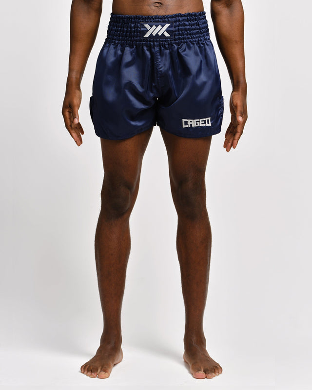 Caged Muay Thai Shorts Classic - Navy Blue/White