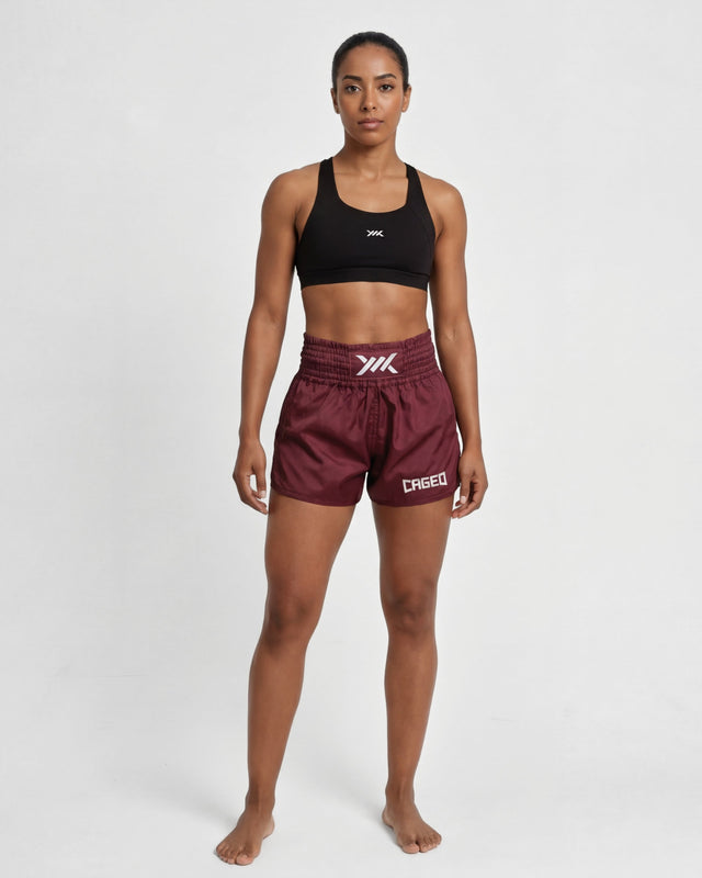 Shorts de Muay Thai Caged Classic – Bourgogne/Blanc femme