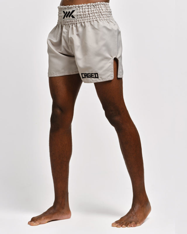 Caged Muay Thai Shorts Classic - Light Gray/Black