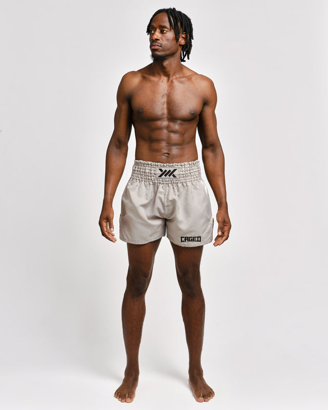 Caged Muay Thai Shorts Classic - Light Gray/Black