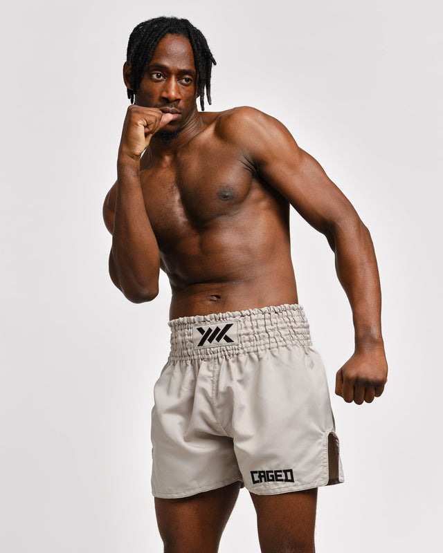 Caged Muay Thai Shorts Classic - Light Gray/Black
