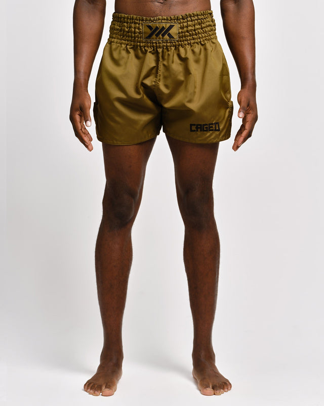 Spodenki Muay Thai Caged Classic – Khaki/Czarne
