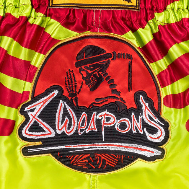8 WEAPONS Muay Thai Shorts Jurassic – Neon Green/Blood Red