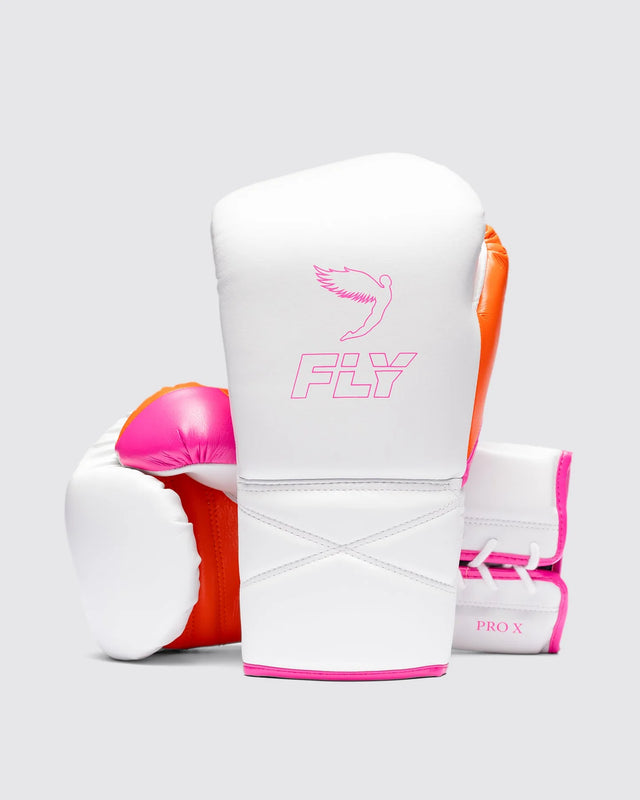 Fly Boxing Gloves Superlace Pro X 2 - White/Pink/Orange