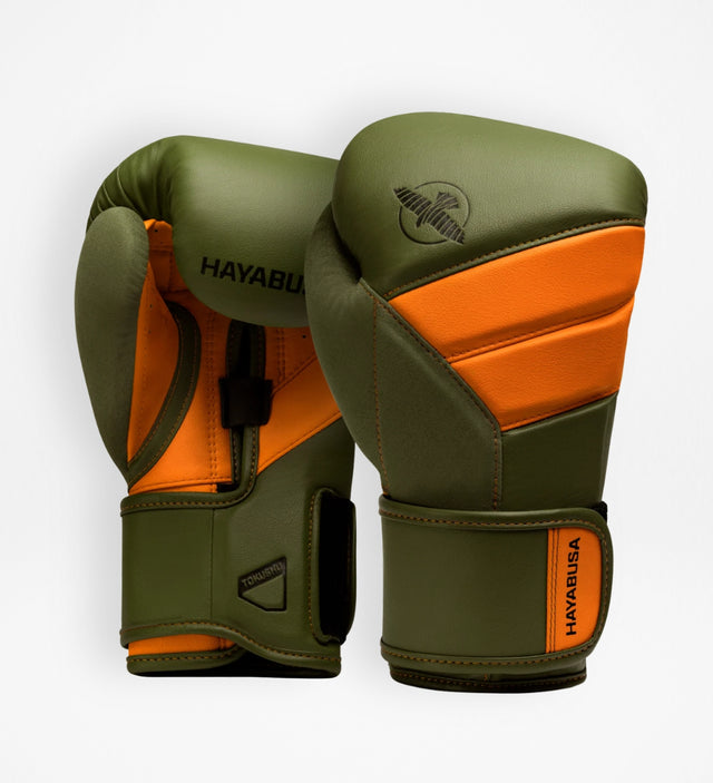 Rękawice bokserskie Hayabusa T3 – Khaki/Pomarańczowe