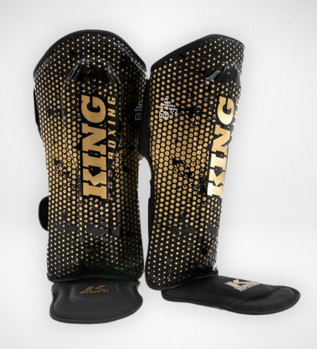 King Pro Boxing Kickboks Scheenbeschermers Hexagon Kinderen - Zwart/Goud