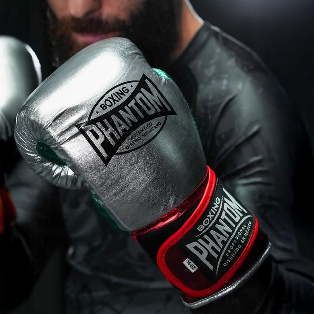 Mănuși de box Phantom Athletics Mexico – Argintiu/Verde/Roșu
