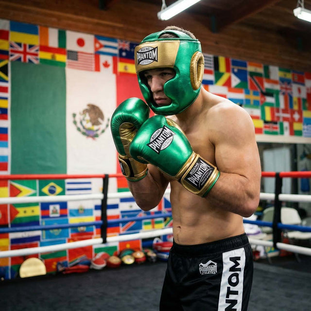 Kask bokserski Phantom Athletics Mexico Full Face – Zielony/Złoty