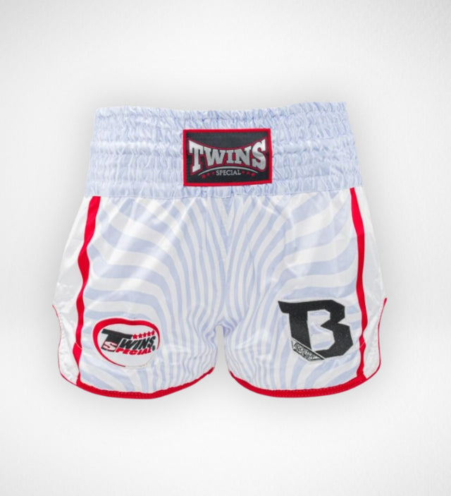 Calções de Muay Thai Twins TBT8 – Branco/Vermelho