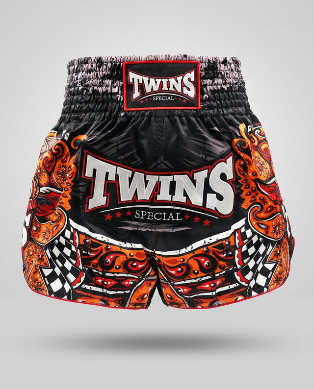 Spodenki Muay Thai Twins TTBL Barong – Czarne/Czerwone/Pomarańczowe