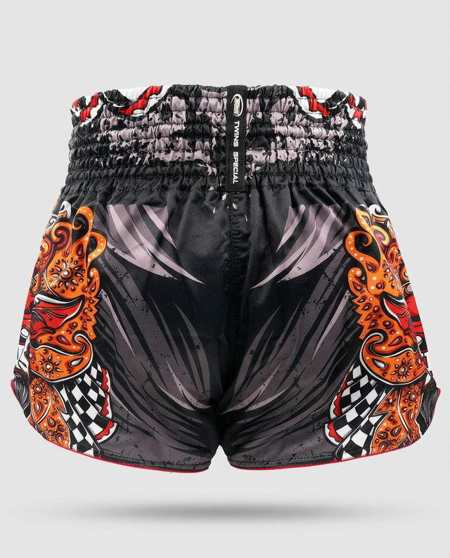 Spodenki Muay Thai Twins TTBL Barong – Czarne/Czerwone/Pomarańczowe