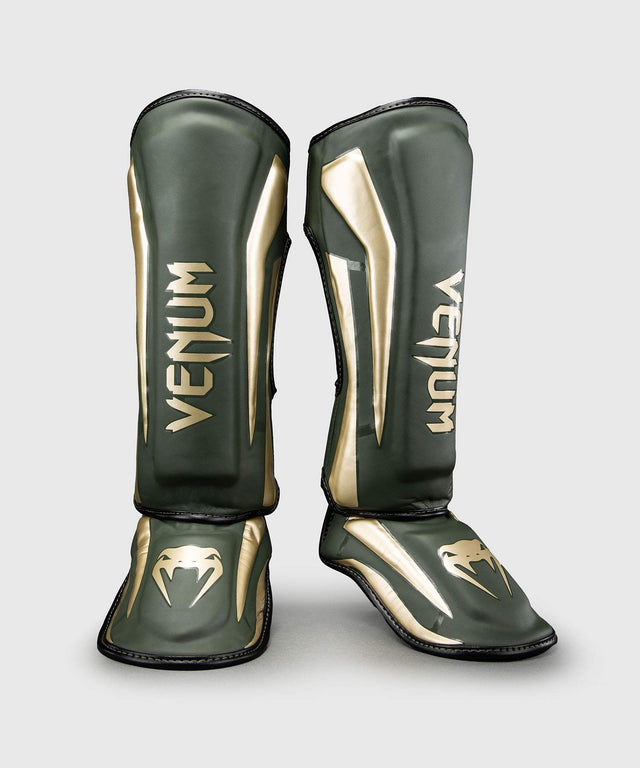 Venum Shin Guards Elite - Khaki Green/Gold