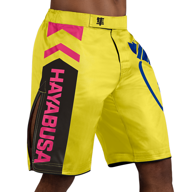 Hayabusa MMA Shorts Icon Lang - Geel/Blauw/Roze