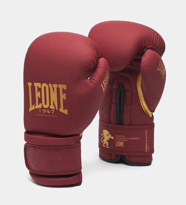 Rękawice bokserskie Leone GN059X – Bordeaux/Złoto
