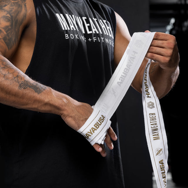 Hayabusa x Mayweather Hand Wraps Stretch – White/Gold