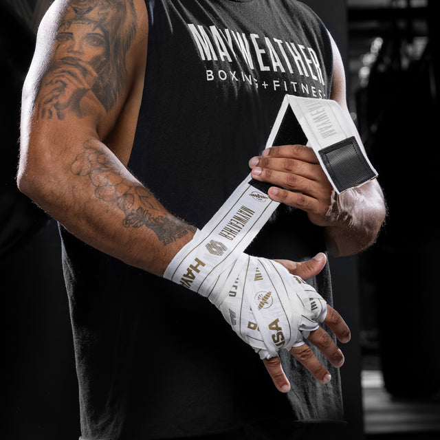 Hayabusa x Mayweather Hand Wraps Stretch – White/Gold
