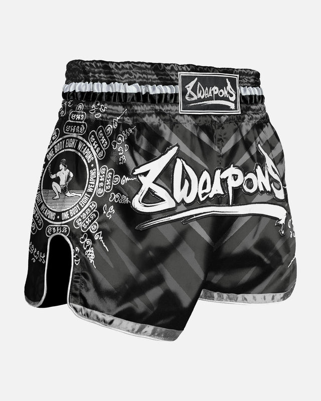 8 WEAPONS Muay Thai Shorts 8 Ways Yant – Black/Silver