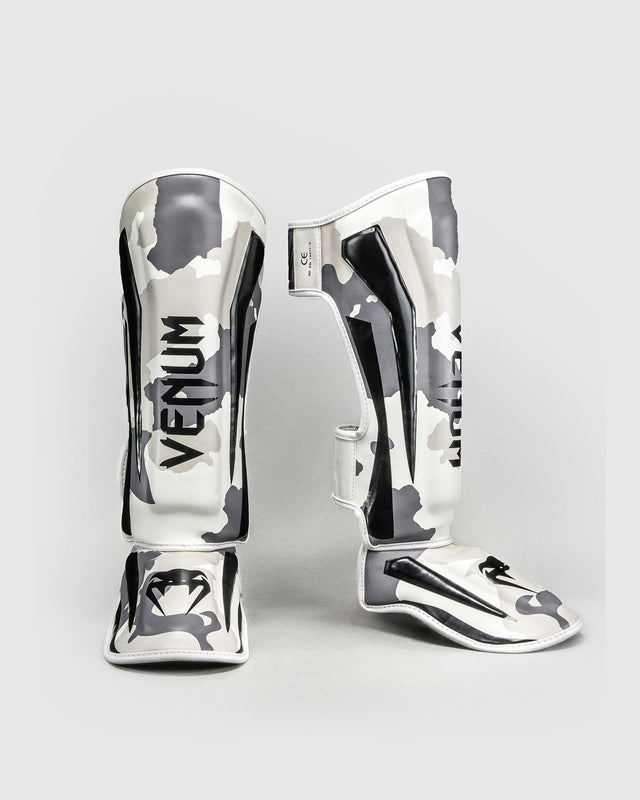 Espinilleras Venum Elite – Blanco/Gris jaspeado