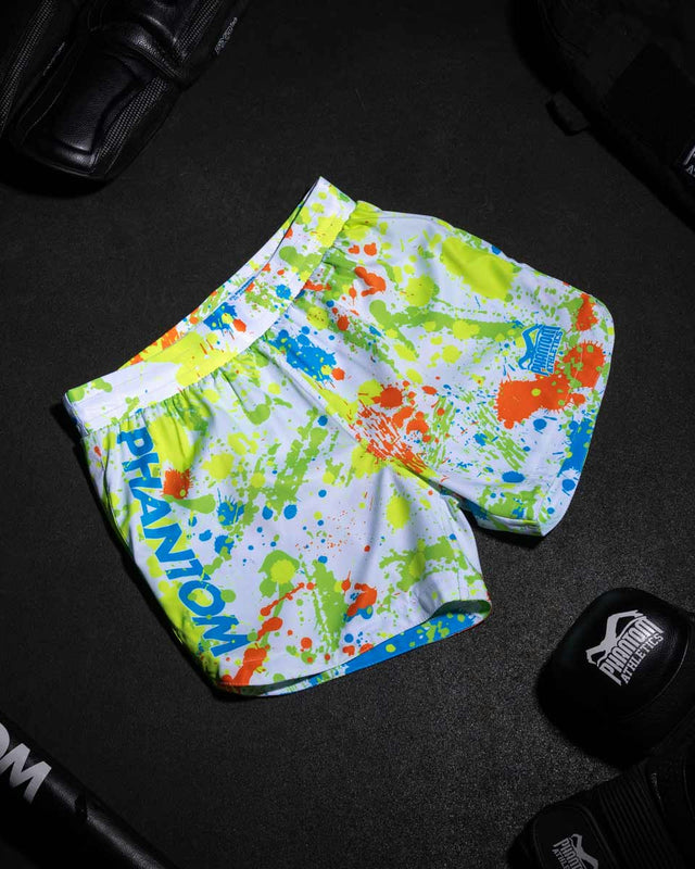 Phantom Athletics MMA Shorts Fusion Splatter - Wit/Neon