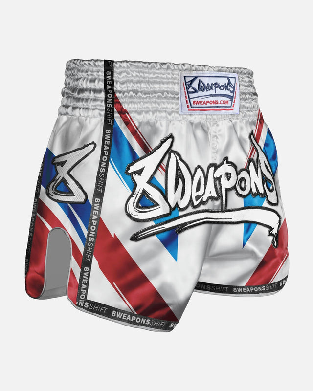 8 WEAPONS Muay Thai Shorts Shift – White/Navy/Red