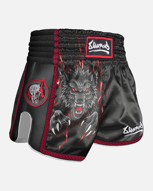 8 WEAPONS Muay Thai Shorts Beastial Wolf – Black/Red