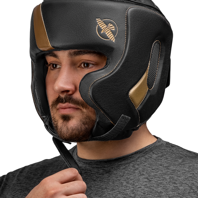 Hayabusa T3 Head Protector with Cheek Protection - Black/Gold