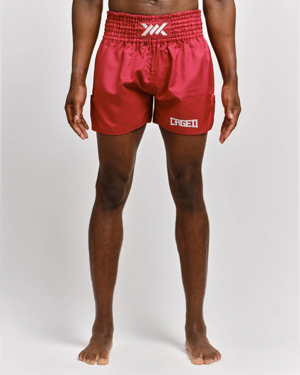 Caged Muay Thai Shorts Classic - Red/White