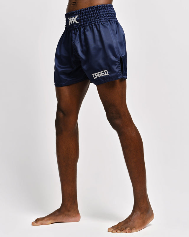 Caged Muay Thai Shorts Classic - Navy Blue/White