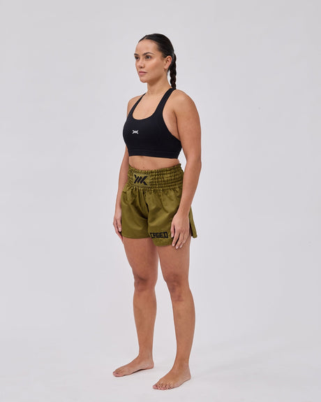 Caged Muay Thai Shorts Classic – Khaki Green/Black Women