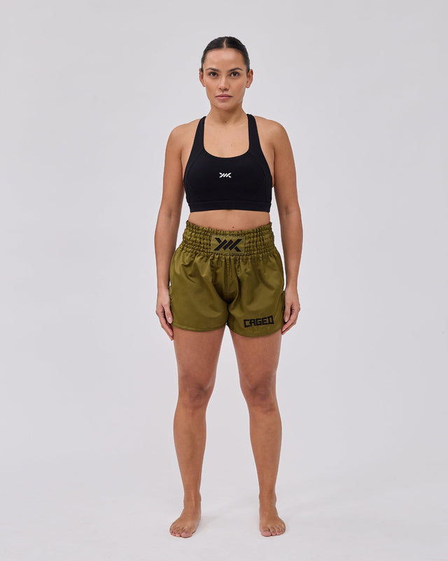 Caged Muay Thai Shorts Classic - Kaki Groen/Zwart vrouw