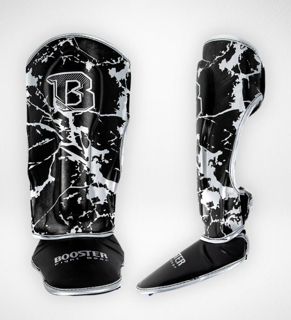 Booster Kickboks Scheenbeschermers Marble Kinderen - Zwart/Zilver