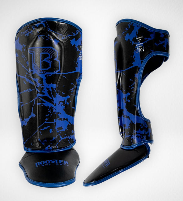 Booster Kickboks Scheenbeschermers Marble Kinderen - Zwart/Blauw