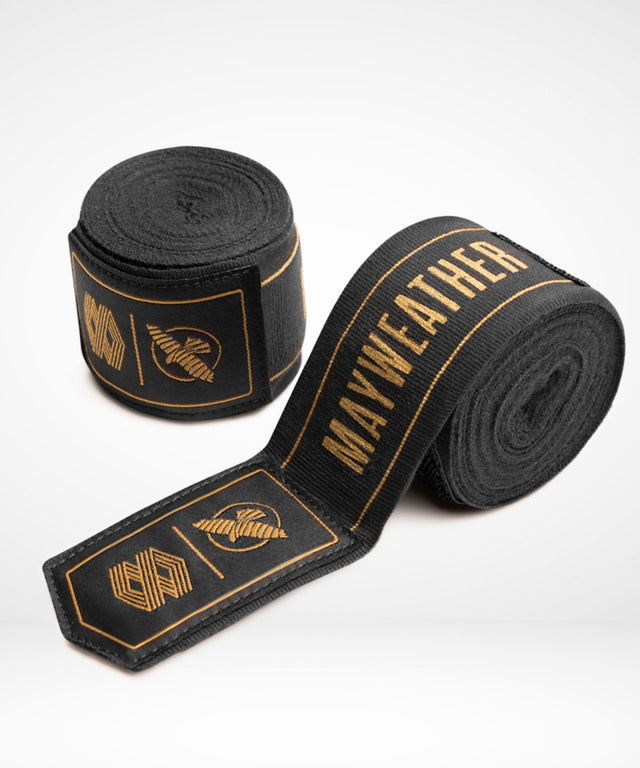 Hayabusa x Mayweather Stretch Boxing Bandages - Black/Gold