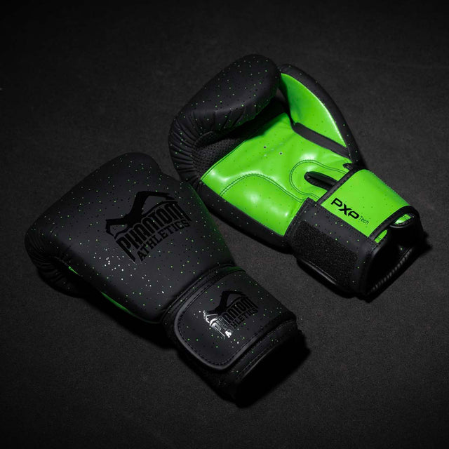 Rękawice bokserskie Phantom Athletics Galaxy – Czarne/Neon Zielone