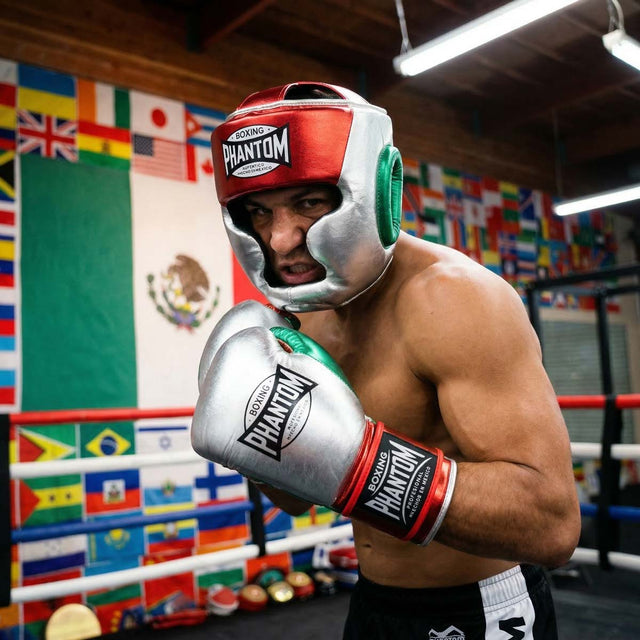 Mănuși de box Phantom Athletics Mexico – Argintiu/Verde/Roșu