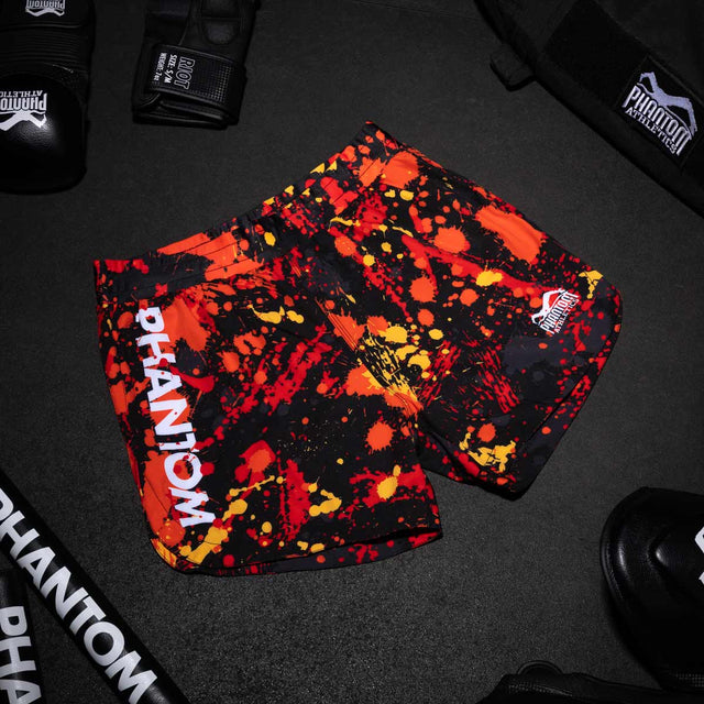 Spodenki MMA Phantom Athletics Fusion Splatter – Czerwone/Pomarańczowe