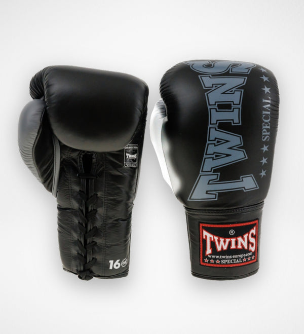Twins Bokshandschoenen BGLL8 met vetersluiting - Zwart/Grijs