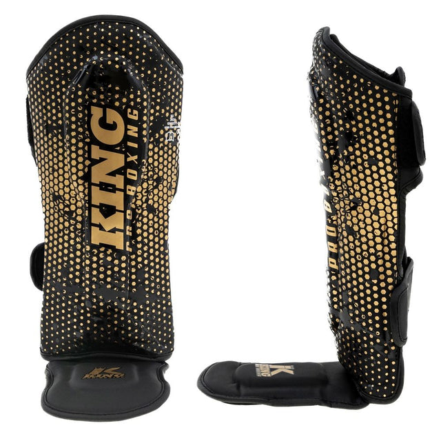 King Pro Boxing Kickboks Scheenbeschermers Hexagon Kinderen - Zwart/Goud