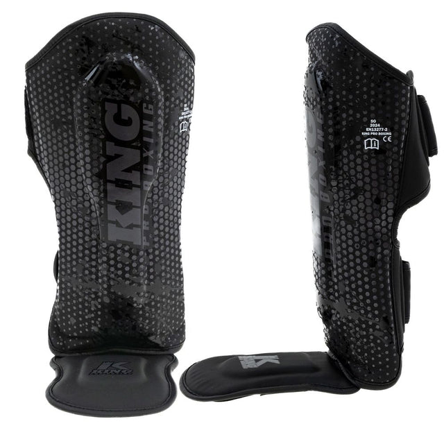 King Pro Boxing Shin guards Hexagon Kids – Black/Black