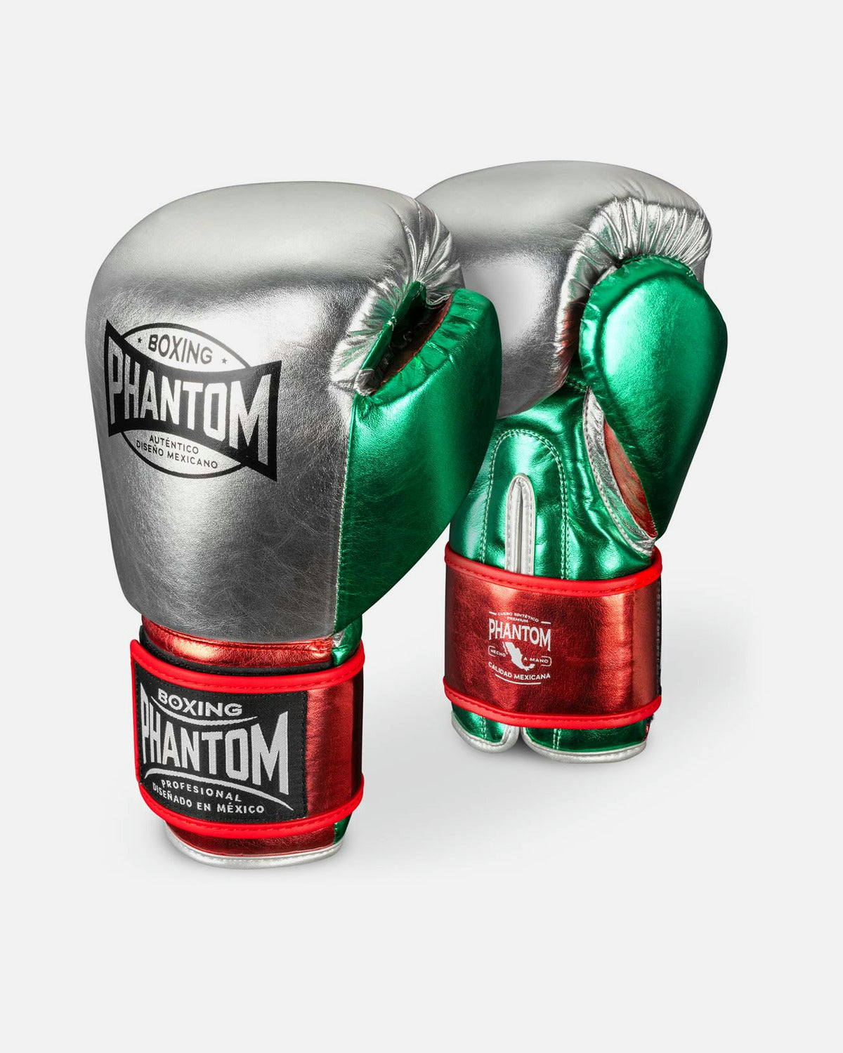 Mănuși de box Phantom Athletics Mexico – Argintiu/Verde/Roșu