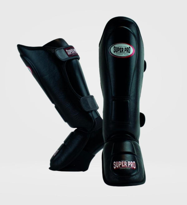 Super Pro Kickboks Scheenbeschermers Thai Pro Leer - Zwart