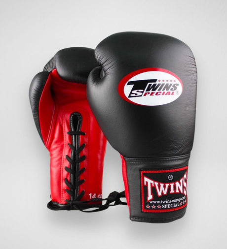 Mănuși de box Twins BGVLL 1 cu șireturi – Negru/Roșu – Mănuși de box